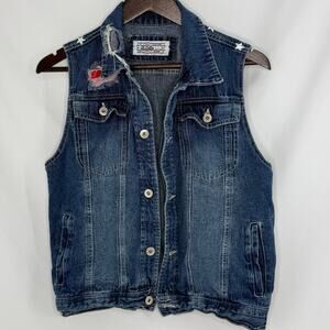 Patriotic Distressed Denim Vest | Stars & Americana | Women’s L (14–16)
